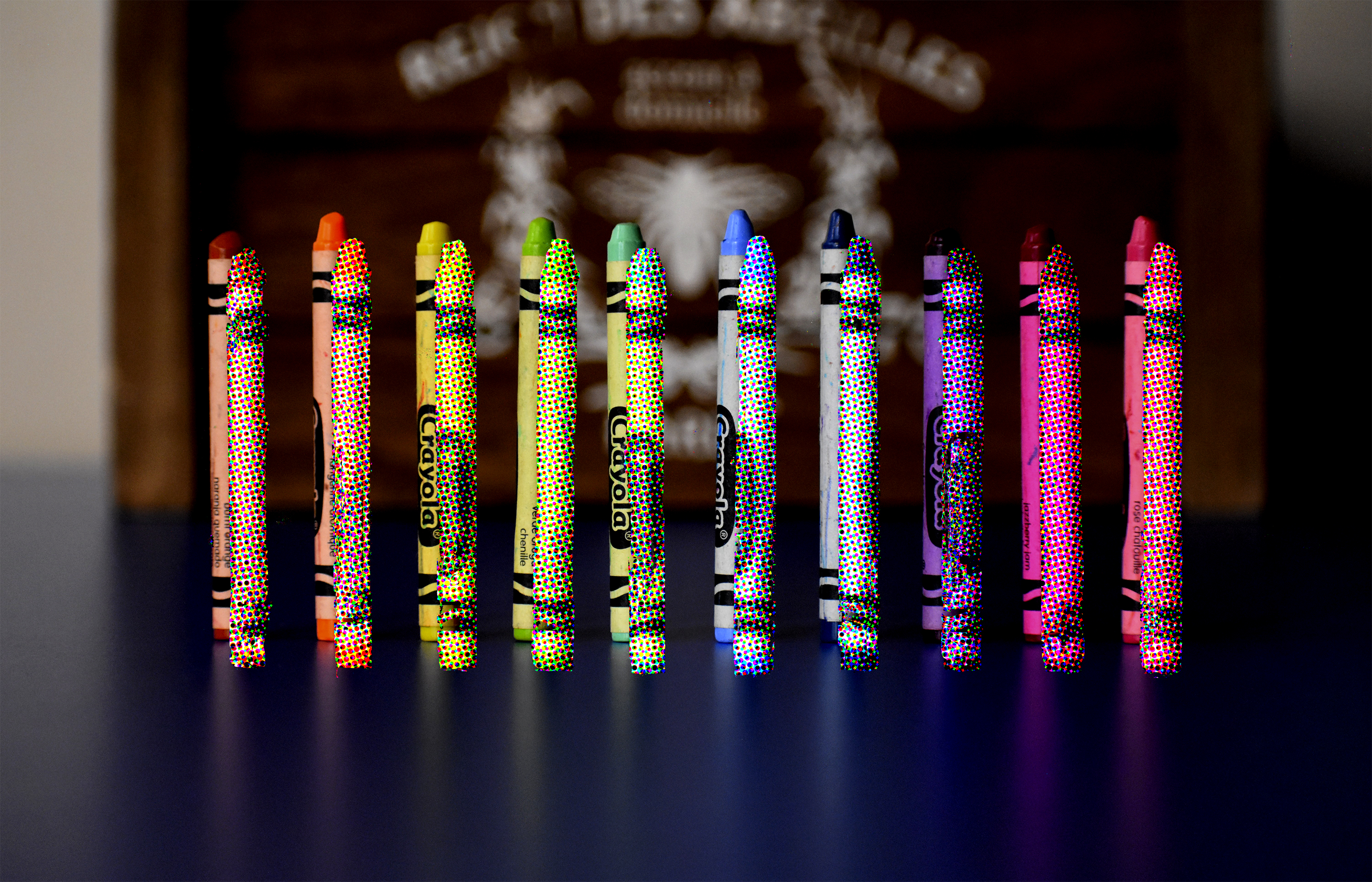 An illustration that includes a row of crayons.
